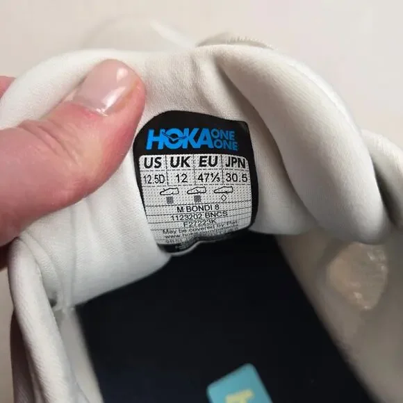 Hoka Mens Bondi 8 Size 12.5D Running Shoes Sneakers Blanc de Blanc Solar Flare
